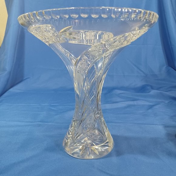 Vintage Large 12" Spiral Hand Cut Lead Crystal Glass Statement Vase - Picture 15 of 16